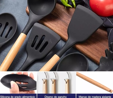 Foto 5 | Foto 5 | Juego De Utensilios Cocina De Silicona & Cuchillos 19 Piezasxtellar Modelo Negro