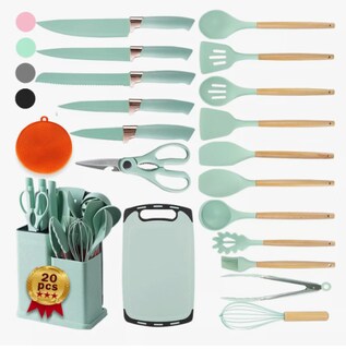 Foto 1 | Foto 1 | Juego De Utensilios Xtellar Cocina De Silicona & Cuchillos 19 Piezasmodelo Turquesa