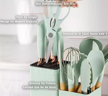 Foto 3 | Foto 3 | Juego De Utensilios Xtellar Cocina De Silicona & Cuchillos 19 Piezasmodelo Turquesa
