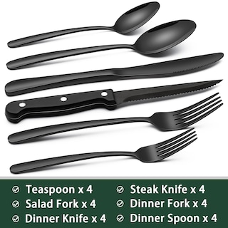 Foto 2 | Foto 2 | Juego De Cubiertos Ewfen De Acero Inoxidable Negro De 24 Piezas Para 4 - Venta Internacional.