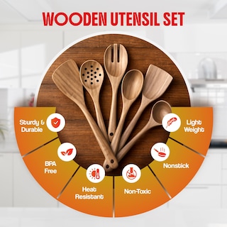 Foto 4 | Foto 4 | Juego De Utensilios De Cocina Antiadherentes De Madera Shalinindia De 6 Piezas - Venta Internacional.