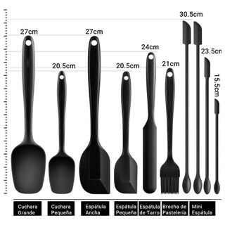 Foto 2 | Foto 2 | Set 10 Espátulas Silicona Pala Cocina Antiadherentes Sin Bpa (negro)