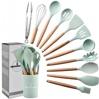 Foto 1 | Foto 1 | Juego De Utensilios De Cocina Yjppdd De Silicona 12 Piezas Con Mango De Madera - Venta Internacional.