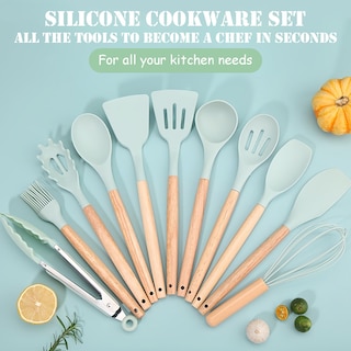 Foto 2 | Foto 2 | Juego De Utensilios De Cocina Yjppdd De Silicona 12 Piezas Con Mango De Madera - Venta Internacional.