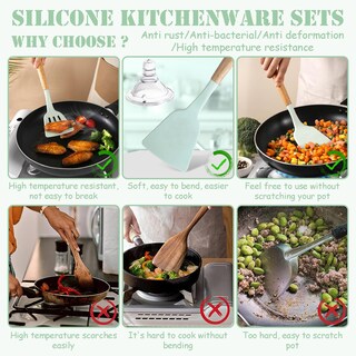 Foto 4 | Foto 4 | Juego De Utensilios De Cocina Yjppdd De Silicona 12 Piezas Con Mango De Madera - Venta Internacional.