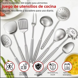 Foto 3 | Foto 3 | Juego Utensilios Cocina Acero Inoxidable 9 Piezas Duradero