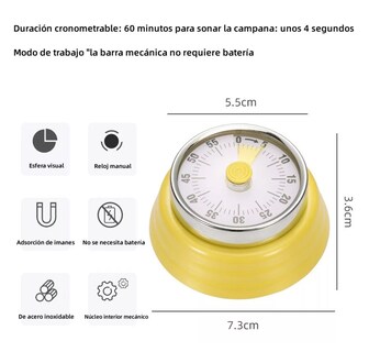 Foto 2 | Foto 2 | Temporizador Maquinaria con Soporte Magnético Amarillo para Cocina