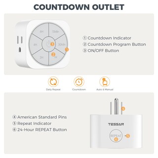 Foto 2 | Foto 2 | Timer Outlet Tessan, Temporizador De Cuenta Regresiva Para Enchufe Eléctrico, 1875 W - Venta Internacional.