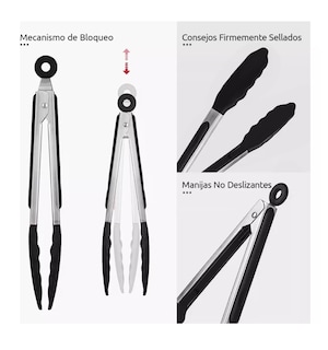 Foto 3 | Foto 3 | Pinzas de Acero Inoxidable y Silicona para Cocina 3 Piezas color Negro