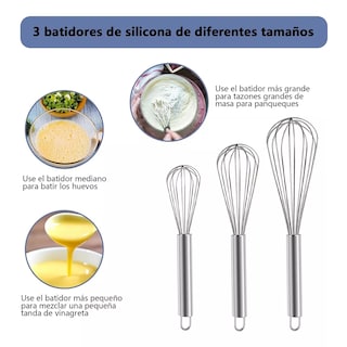 Foto 3 | Foto 3 | Batidor Globo Acero Inoxidable 8,10,12 In Plateado 3 Piezas