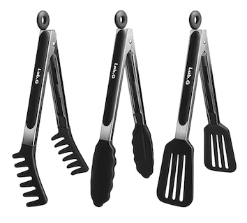 Foto 1 | Foto 1 | Pinzas De Acero Inoxidable Y Silicona Para Cocina, 3 Piezas Negro