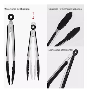 Foto 3 | Foto 3 | Pinzas De Acero Inoxidable Y Silicona Para Cocina, 3 Piezas Negro