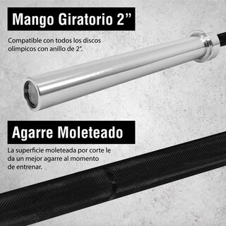 Foto 2 | Foto 2 | Barra Recta Olímpica 2.20 M C/almohadilla Altera Berserker Para Discos De 2'' Capacidad 1200lbs Mas Buje De Cobre Color Plata