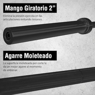 Foto 3 | Foto 3 | Barra Recta Olímpica 2.20 M Altera Spartan Para Discos De 2'' Capacidad 600lbs C/almohadilla Color Negro