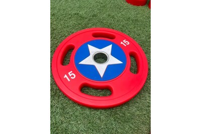 Foto 3 | Foto 3 | Par Discos Olímpicos Plastificados Capitán América 15 Kg