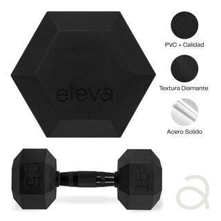Foto 2 | Foto 2 | Juego de Mancuernas Eleva 2MH color Negro Cromadas Hexagonal 15 LB con 2 PZAS