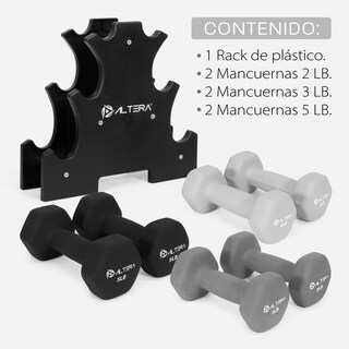 Foto 4 | Foto 4 | Mancuernas + Rack Altera AOS358 Multicolor 7 Piezas