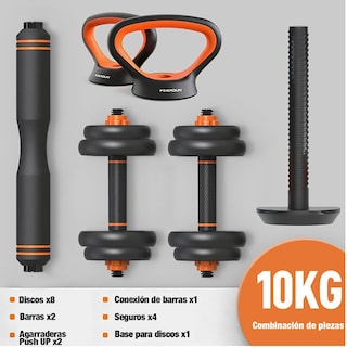 Foto 2 | Foto 2 | Kit de Mancuernas y Barras para Ejercicio en Casa 6 en 1 Multi Usos con Peso Ajustable de 10 kg
