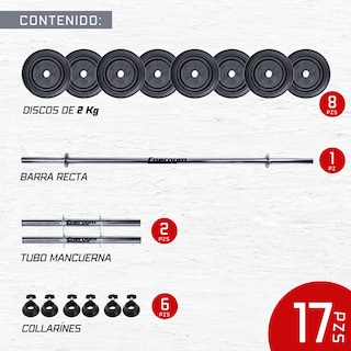 Foto 2 | Foto 2 | Kit De Pesas  Mancuernas Y Barra Recta (16kg) - Energym