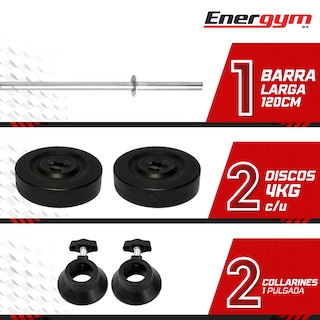 Foto 2 | Foto 2 | Barra Recta Gym 120 Cm Con Discos (8 Kg) – Energym