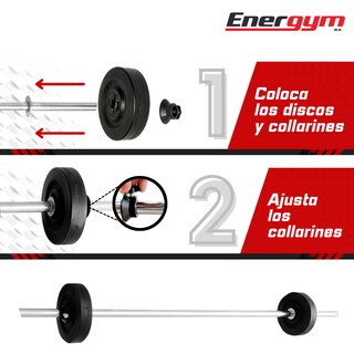 Foto 3 | Foto 3 | Barra Recta Gym 120 Cm Con Discos (8 Kg) – Energym