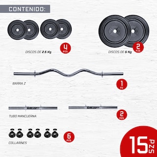 Foto 2 | Foto 2 | Kit De Pesas Y Mancuernas  Barra Z 90cm (20 Kg) - Energym