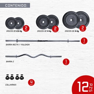 Foto 2 | Foto 2 | Kit De Pesas Barra Recta Y Z (23 Kg) - Energym