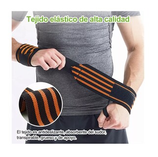 Foto 2 | Foto 2 | Muñequera de Fitness BELUG Alta Calidad Elástico Negro con Naranja