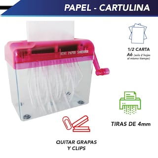 Foto 4 | Foto 4 | Triturador de Papel Chic Fantasy Ps-002P color Rosa Portátil y Manual para Escuela Oficina y Hogar