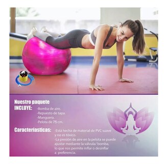 Foto 3 | Foto 3 | Pelota Fitness BELUG de Yoga Acondicionamiento 75 cm con Bomba Rosa