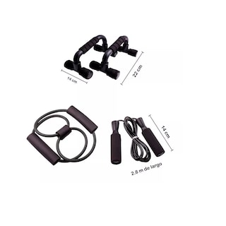 Foto 2 | Foto 2 | Kit Rueda Abdominal + Barras Push-Up + Cuerda Eo Safe Imports Esi-13499 Negro