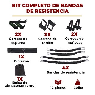 Foto 6 | Foto 6 | Set de 12 Piezas para Entrenamiento con Bandas y Ligas de Resistencia 30 Libras