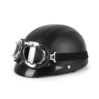 Foto 1 | Foto 1 | Casco Vintage Para Moto Con Gogles Eo Safe Imports Esi-19097 Negro