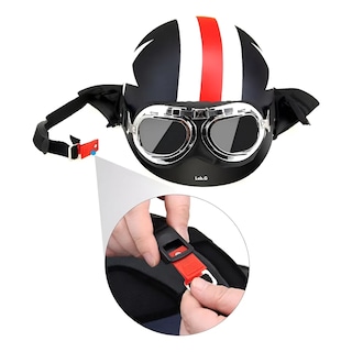 Foto 5 | Foto 5 | Casco De Motocicleta Medio Abierto Con Gafas De Visera Linea Blanco/rojo Estrella Blanco Lab.g Negro