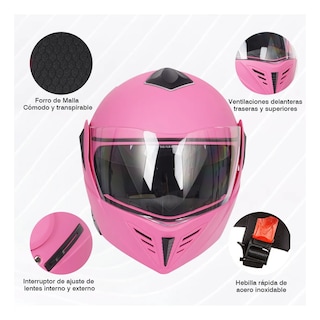 Foto 2 | Foto 2 | Casco Abatible Para Moto De Rosa Doble Lente L – Xl, Certificado Dot Eo Safe Imports Esi-18991 Rosa