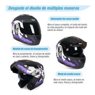 Foto 4 | Foto 4 | Casco Lab.g Para Moto Abatible Certificado M (57-58 Cm) Violeta Negro Halloween