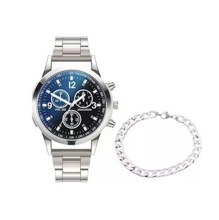 Foto 2 | Foto 2 | Relojes De Cuarzo Casuales Impermeables Para Hombre Plateado Fondo Azul