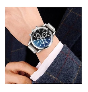 Foto 3 | Foto 3 | Relojes De Cuarzo Casuales Impermeables Para Hombre Plateado Fondo Azul