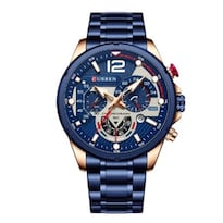 Reloj Curren 8395 Kred332120 Caja De Acero Inoxidable Oro Rosa Y Tablero Azul