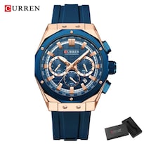Reloj de Pulsera Curren 8464 Kree1202 con Caja de Acero Inoxidable Tono Bronce y Tablero Azul