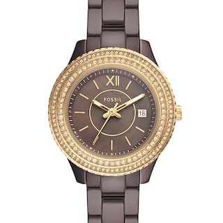 Foto 2 | Foto 2 | Reloj Fossil Stella Ce1122 Para Dama Esfera Marrón Brillante, Brazalete De Cerámica, Resistente Al Agua 50m