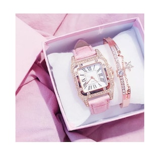 Foto 2 | Foto 2 | Reloj Cuadrado De Cuarzo Para Mujer Con Pulsera De Estrellas Rosa