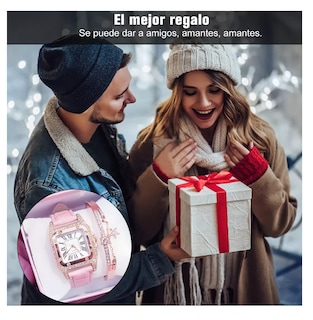 Foto 3 | Foto 3 | Reloj Cuadrado De Cuarzo Para Mujer Con Pulsera De Estrellas Rosa