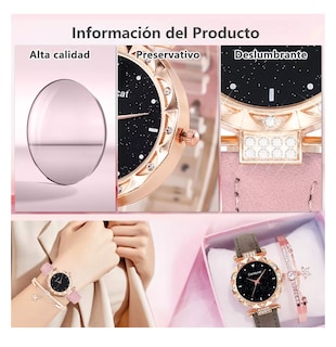 Foto 2 | Foto 2 | Reloj De Pulsera De Cuarzo Para Mujer Con Pulsera Estrellado Reloj Gris Pulcera Oro Rosa
