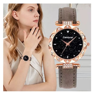 Foto 3 | Foto 3 | Reloj De Pulsera De Cuarzo Para Mujer Con Pulsera Estrellado Reloj Gris Pulcera Oro Rosa