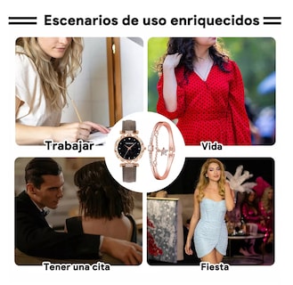 Foto 5 | Foto 5 | Reloj De Pulsera De Cuarzo Para Mujer Con Pulsera Estrellado Reloj Gris Pulcera Oro Rosa