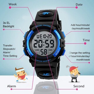 Foto 3 | Foto 3 | Venta Internacional - Reloj Digital Para Niños Syokzey, 50 M, Resistente Al Agua Para Niños De 5 A 16 Años