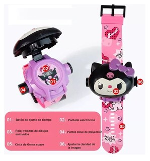 Foto 4 | Foto 4 | Reloj Dibujos Proyector Niños De Animados 24 Imágenes Kuromi Rosa