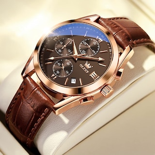 Foto 4 | Foto 4 | Reloj Olevs De Cuero De Acero Inoxidable De Cuarzo Marrón Para Hombre - Venta Internacional.