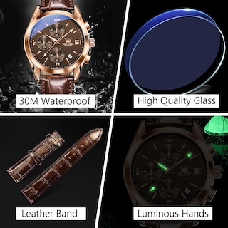 Foto 5 | Foto 5 | Reloj Olevs De Cuero De Acero Inoxidable De Cuarzo Marrón Para Hombre - Venta Internacional.